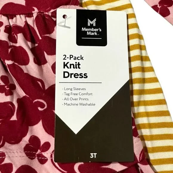 Member's Mark Girls' 2 Pack Dress Red Floral/Stripe Size 3T - Picture 10 of 15